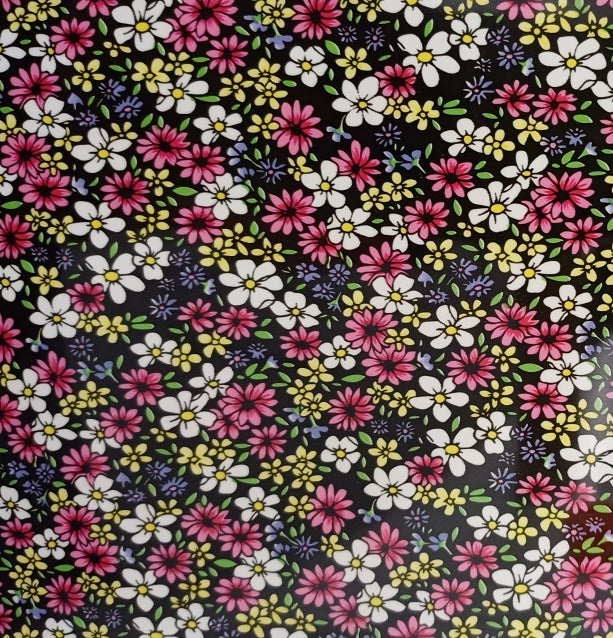 Vinyl HTV Pattern Flowers Pink White Yellow Black Garden