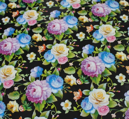 Vinyl HTV Pattern Flowers Black Garden