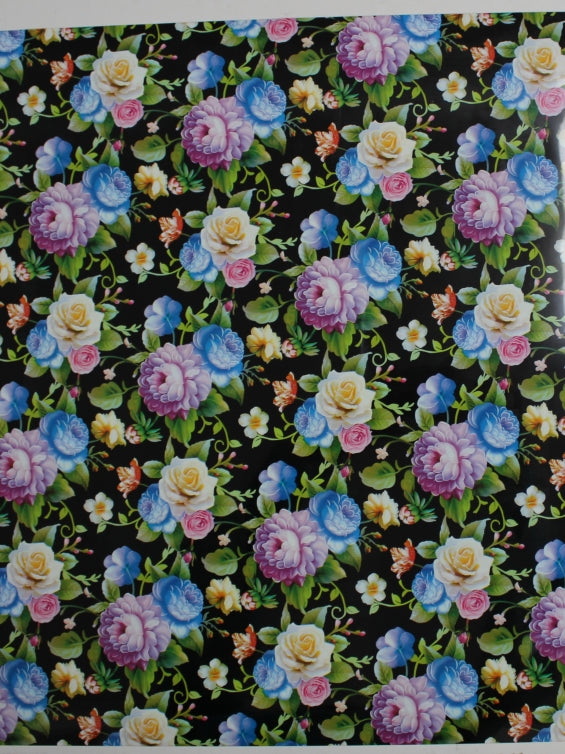 Vinyl HTV Pattern Flowers Black Garden