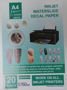 Waterslide / Decoupage Inkjet Decal White A4 (5pcs)