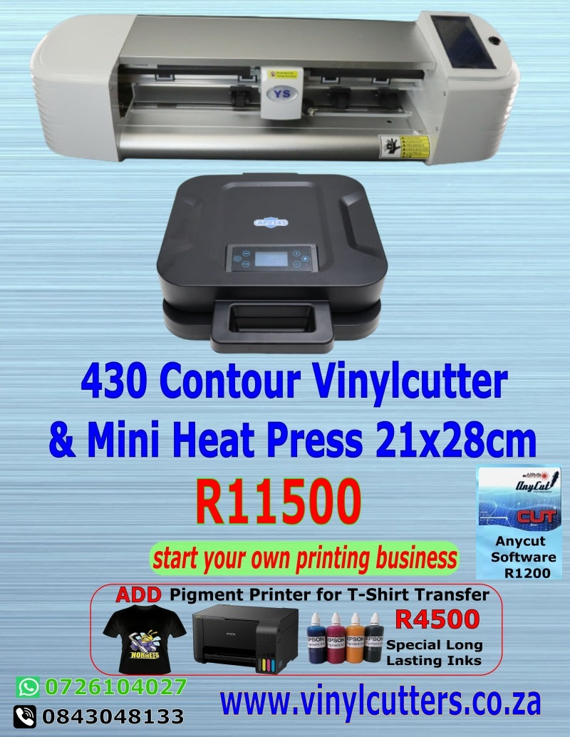 Combo Contour & Craft 490mm Vinyl Cutter + Heat Press Clamshell 21x28cm