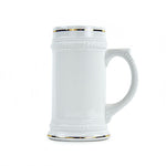 Mugs - Beer 22 Oz White Ceramic Beer Stein gold rim