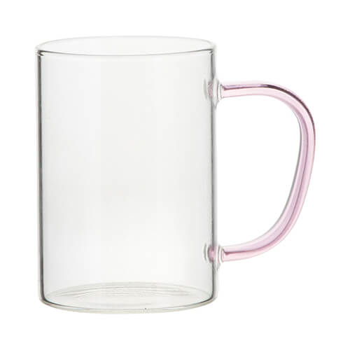 Mugs - Clear Glass with Pink Handle 11OZ