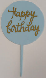 Cake Toppers Acrylic Round Happy Birthday Blue & Gold