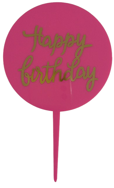 Cake Toppers Acrylic Round Happy Birthday Pink & Gold
