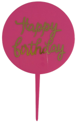Cake Toppers Acrylic Round Happy Birthday Pink & Gold