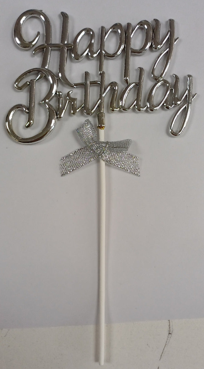 Cake Toppers Happy Birthday Writing Silver