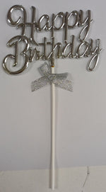 Cake Toppers Happy Birthday Writing Silver