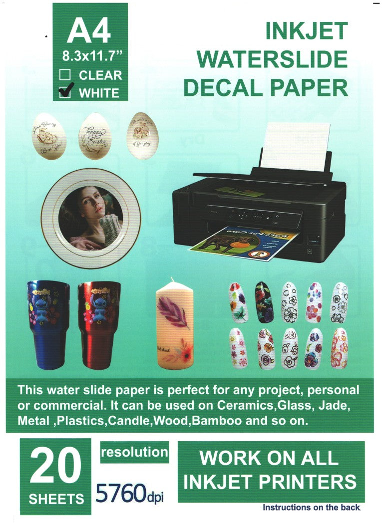 Waterslide / Decoupage Inkjet Decal White A4 (20pcs)