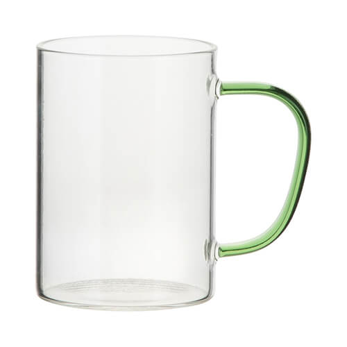 Mugs - Clear Glass with Light Green Handle 11OZ