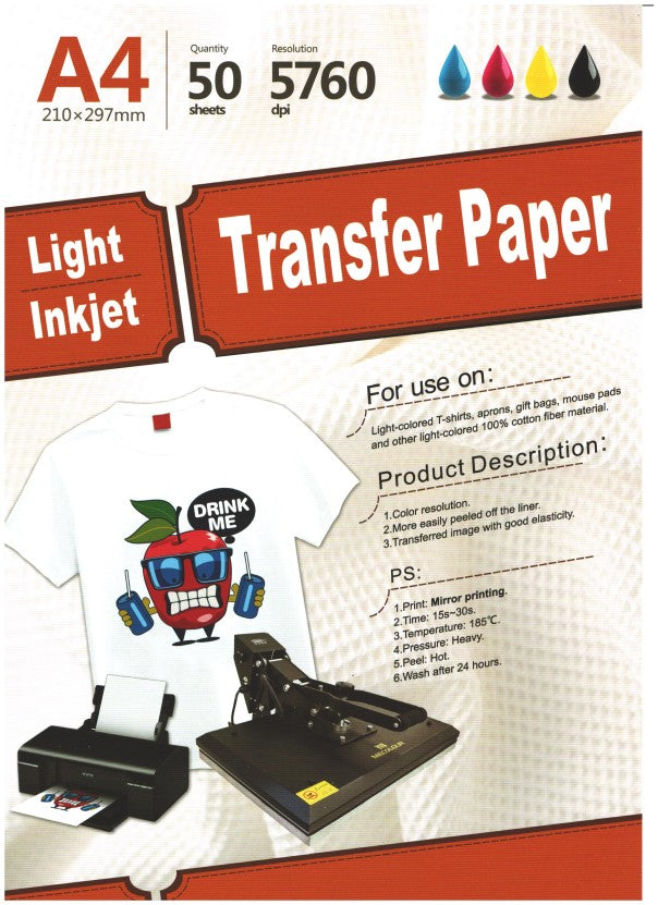 Transfer for T-Shirt - Vision Inkjet Light colors 50pc A4 (PU)