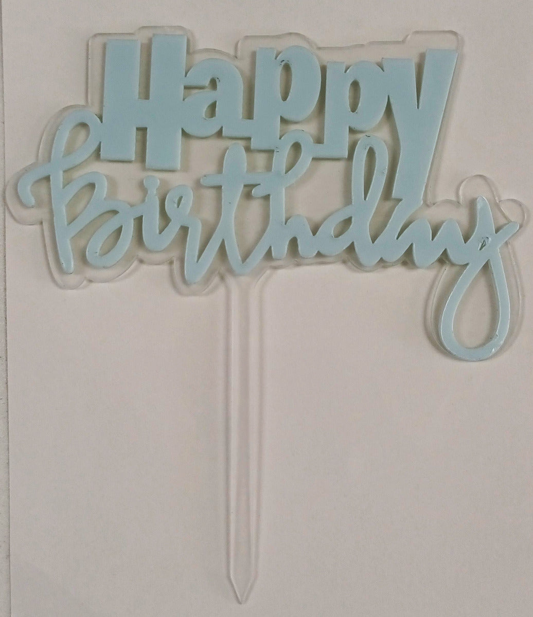Cake Toppers Acrylic on Acrylic Happy Birthday Clear & Blue