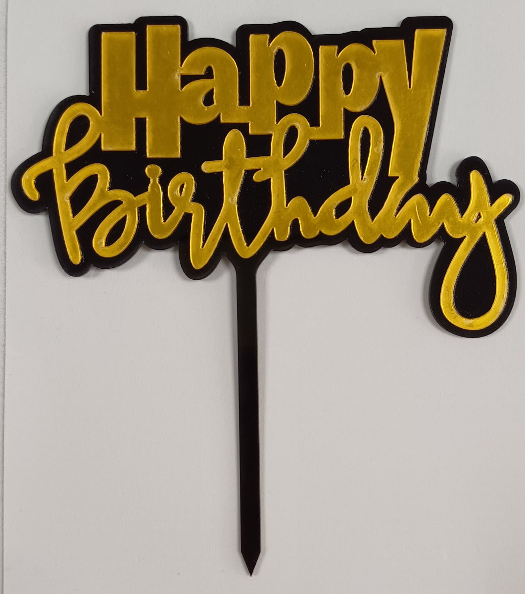Cake Toppers Acrylic on Acrylic Happy Birthday Black & Gold