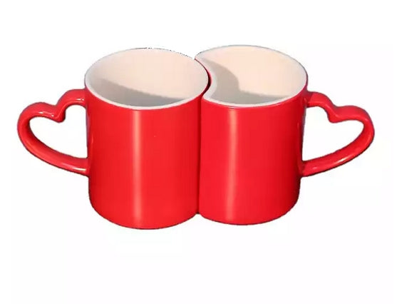 Mugs Couple Interlocking Color Change Heart Handle Red