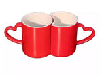 Mugs Couple Interlocking Color Change Heart Handle Red