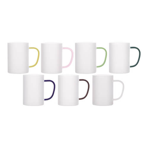 Mugs - Frosted Glass with Green Handle 11OZ