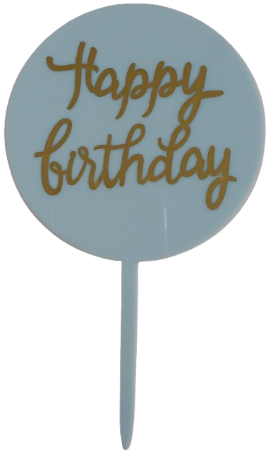 Cake Toppers Acrylic Round Happy Birthday Blue & Gold