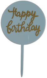 Cake Toppers Acrylic Round Happy Birthday Blue & Gold