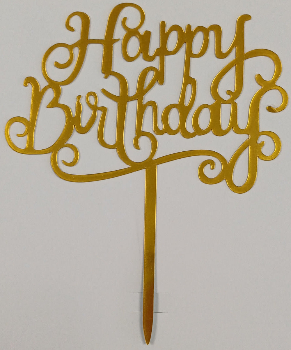 Cake Toppers Acrylic Happy Birthday Gold Large