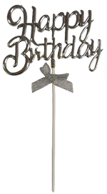 Cake Toppers Happy Birthday Writing Silver