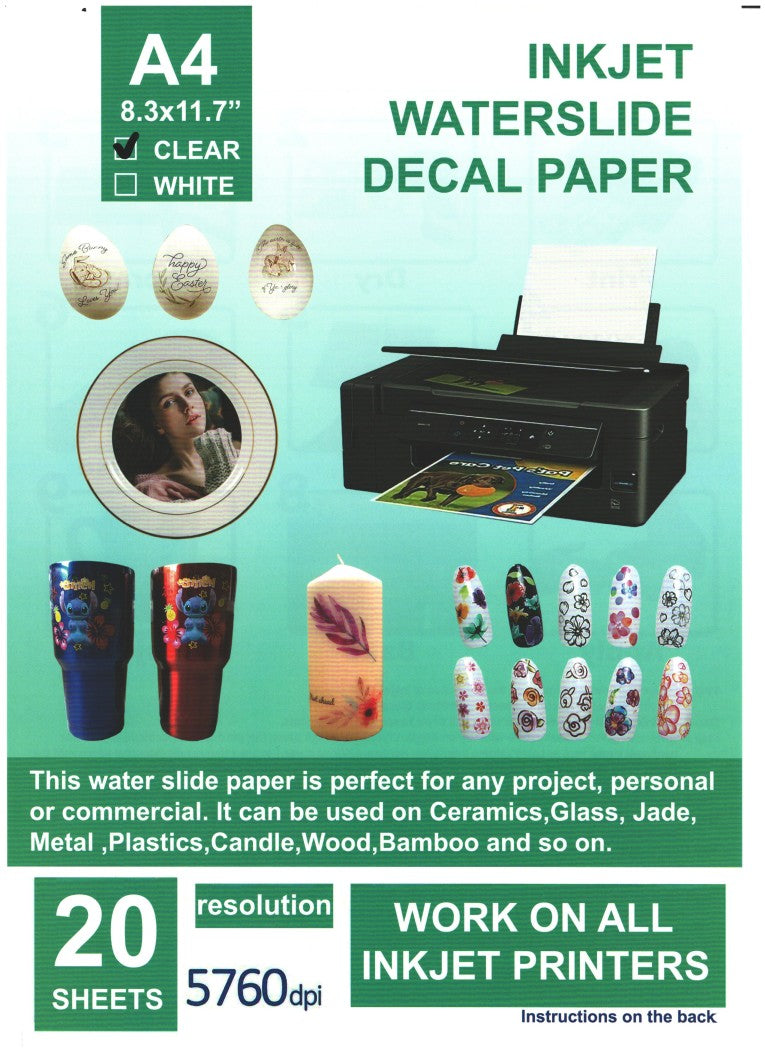 Waterslide / Decoupage Inkjet Decal Clear A4 (20pcs)