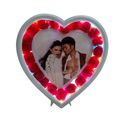 LED Pic Insert Frame Heart with Pink Rose