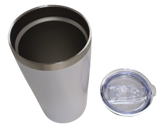 Sippy Cup Travel Mug 600ml Double walled Silver Rim White