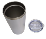 Sippy Cup Travel Mug 600ml Double walled Silver Rim White