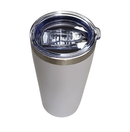 Sippy Cup Travel Mug 600ml Double walled Silver Rim White